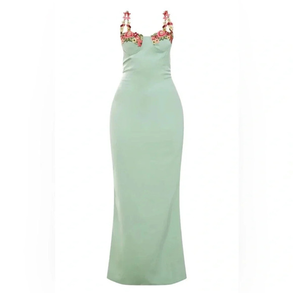 Prettylittlething sage green satin floral Appliqué underwired - Picture 5 of 14